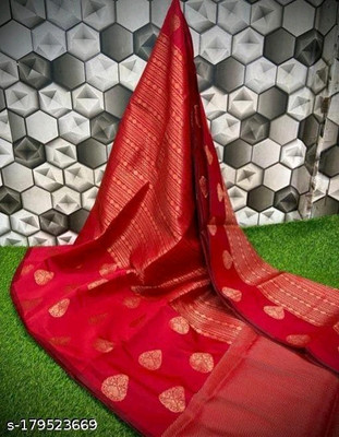 MT textiles Woven Banarasi Silk Blend Saree(Red)