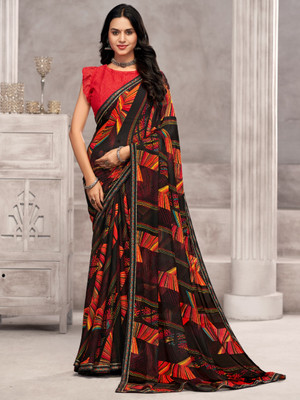 Divastri Floral Print, Geometric Print, Digital Print, Printed Bollywood Chiffon Saree(Black)