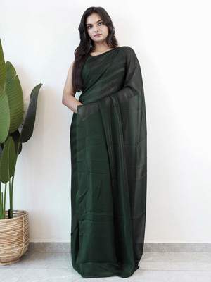 Anouk Rustic Striped Pre Draped Saree Georgette Saree(Green)