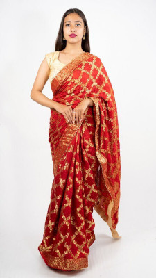 Shri Vinayak Embellished Bollywood Georgette Saree(Red)