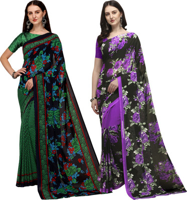 kashvi sarees Printed Daily Wear Georgette Saree(Pack of 2, Dark Blue, Black)