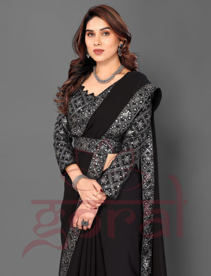 GORAL Embroidered Bollywood Chiffon Saree(Black)