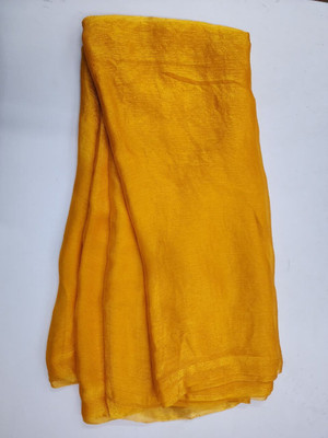 PLACIDUS Solid/Plain Bollywood Chiffon, Silk Blend Saree(Yellow)