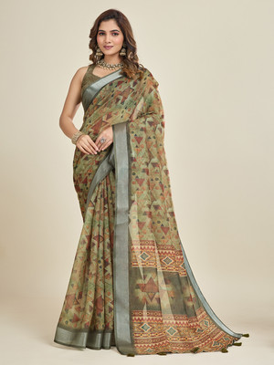 SHANVIKA Digital Print Daily Wear Cotton Linen Saree(Multicolor)