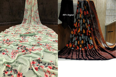 Sanjana Silk Floral Print Bollywood Georgette Saree(Pack of 2, Green)