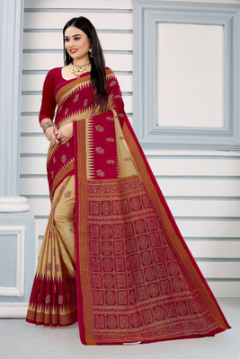 ETHNIC ODISHA HANDLOOM Printed Sambalpuri Pure Cotton Saree(Brown)