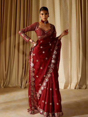 jashvicreation Embroidered Bollywood Georgette Saree(Red)