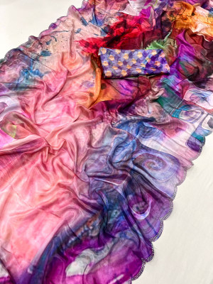 swakarika Digital Print Bollywood Chiffon Saree(Multicolor)