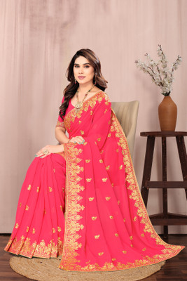 Om Shantam sarees Embroidered Bollywood Georgette Saree(Pink)
