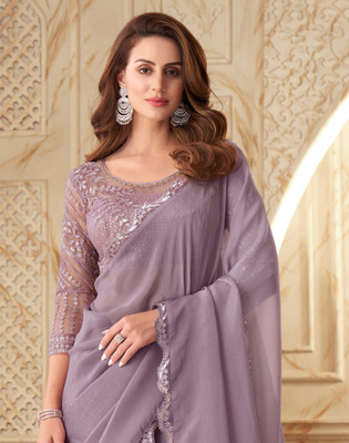 Satrani Embellished, Dyed Bollywood Georgette Saree(Pink)