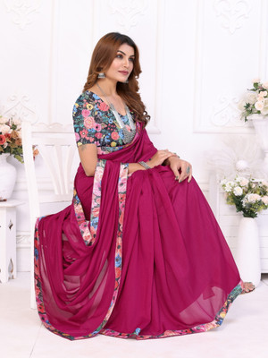 NESHVI ENTERPRISE Solid/Plain Bollywood Georgette Saree(Magenta)