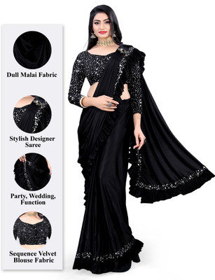 HARIOM FASHION Embellished Bollywood Lycra Blend Saree(Black)