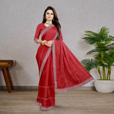 LAKHADATARI PRINTS Embellished Bollywood Georgette Saree(Red)