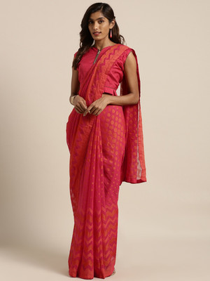 Shaily Printed Daily Wear Cotton Blend Saree(Red)
