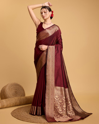 Yogik Creation Woven Banarasi Silk Blend Saree(Maroon)