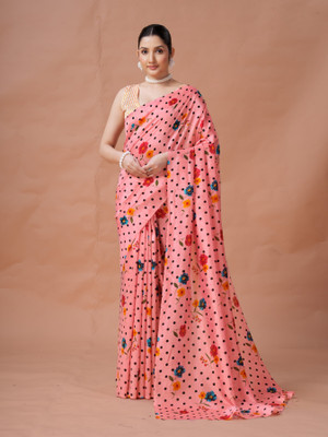 GARDEN VARELI Printed Bollywood Georgette Saree(Pink)