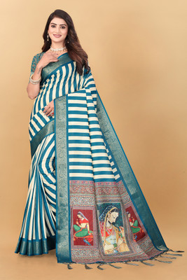 BHAGUDA Digital Print Leheria Tussar Silk Saree(Dark Green)