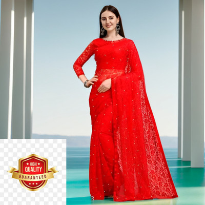 Amavii Embellished Bollywood Net Saree(Red)