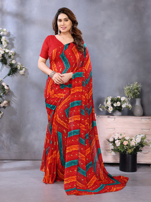 Vichitra Geometric Print Bollywood Georgette Saree(Multicolor)