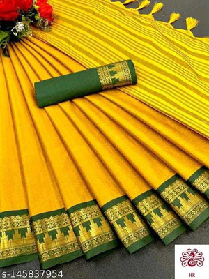 Fashion Club Collection Woven Maheshwari Cotton Silk Saree(Yellow)