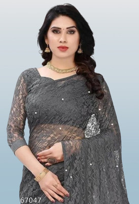 SwiftStyle Solid/Plain Bollywood Net Saree(Grey)