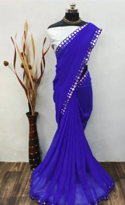 ZENFAB THREADS Dyed, Printed Bollywood Georgette Saree(Blue)