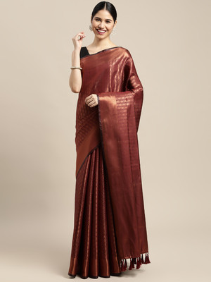 Blissta Woven Kanjivaram Silk Blend Saree(Maroon)