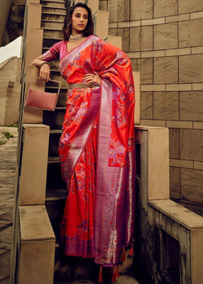 Vichitra Woven, Self Design Banarasi Silk Blend, Jacquard Saree(Pink)