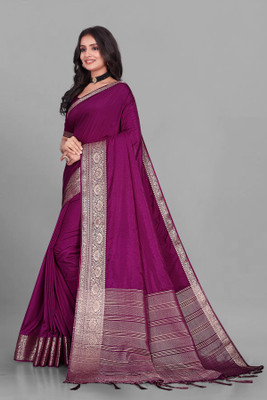 Aarunika MT Solid/Plain Bollywood Pure Silk Saree(Magenta)