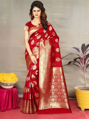 HouseOfCommon Woven Banarasi Jacquard Saree(Red)