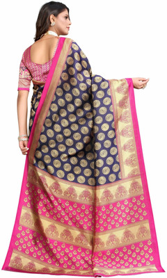 Moda Rapido Printed Banarasi Cotton Blend Saree(Blue)