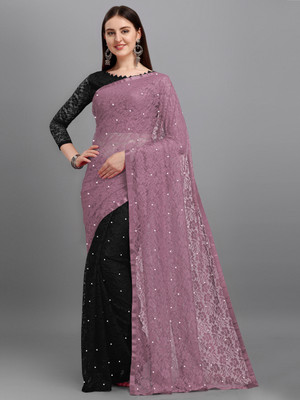 LOROFY Self Design Bollywood Net Saree(Black)