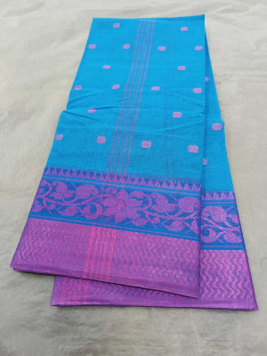 GOLU Self Design Tant Pure Cotton Saree(Dark Blue)