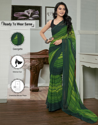 SIRIL Striped Bollywood Georgette Saree(Light Green, Dark Green)