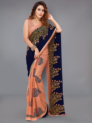 Moda Rapido Printed Daily Wear Georgette Saree(Dark Blue)