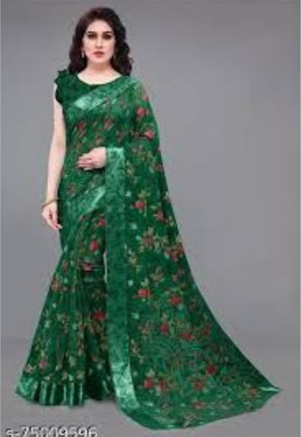SUNIL Printed Assam Silk Cotton Blend Saree(Dark Green)