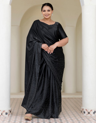 all about you Solid/Plain, Embellished Bollywood Satin Saree(Black)
