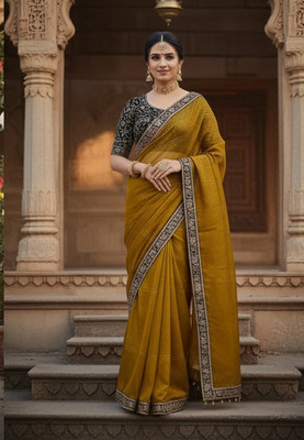 SHREE BHERUNATH FASHION Self Design Bollywood Jimmy choo Saree(Gold)