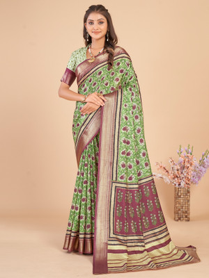 Divastri Woven Daily Wear Silk Blend Saree(Light Green)