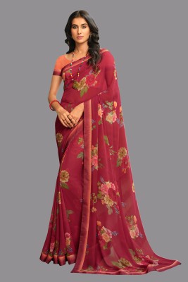 Gitanjali Fashions Floral Print Daily Wear Georgette Saree(Maroon)