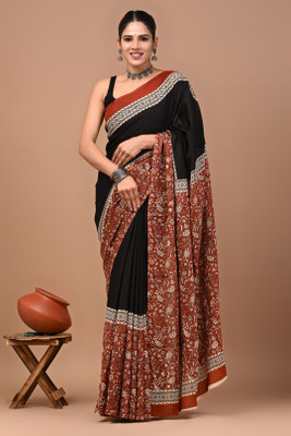 Sopariya Printed Daily Wear Pure Cotton Saree(Brown)