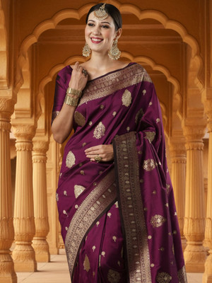 all about you Woven Banarasi Silk Blend Saree(Purple)