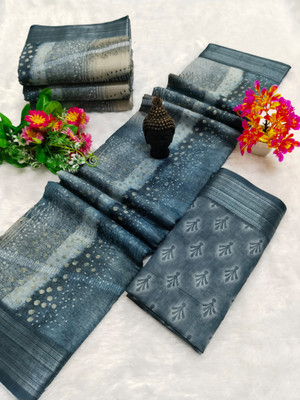 HouseOfCommon Printed Kanjivaram Pure Cotton, Cotton Silk Saree(Grey)