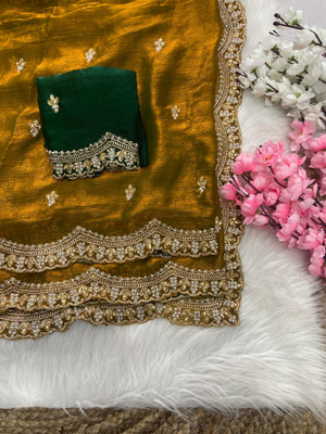 bhavika silk mills Embellished, Embroidered Bollywood Georgette Saree(Gold)