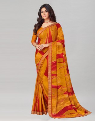 Divastri Geometric Print, Printed, Embellished Bollywood Chiffon Saree(Yellow, Red)