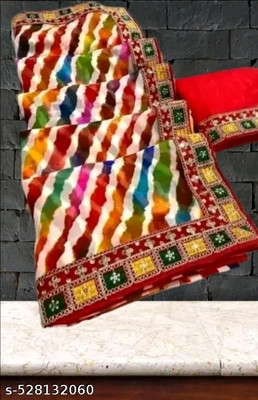 charmie designer Printed Bandhani Georgette Saree(Multicolor)