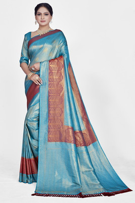 Homigoz Woven Banarasi Nylon Saree(Light Blue)
