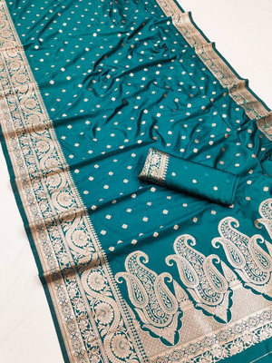 Spetila Woven Banarasi Jacquard, Pure Silk Saree(Light Blue)