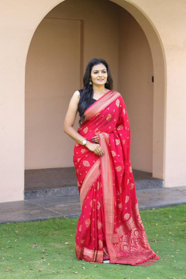 FAB WOVEN Woven Banarasi Silk Blend Saree(Pink)