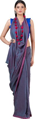 Durga Handlooms Solid/Plain Handloom Cotton Linen Saree(Multicolor)